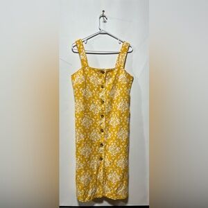 Ann Taylor Yellow Floral Button Midi Dress Lenen Blend Size‎ 10 New With Tags